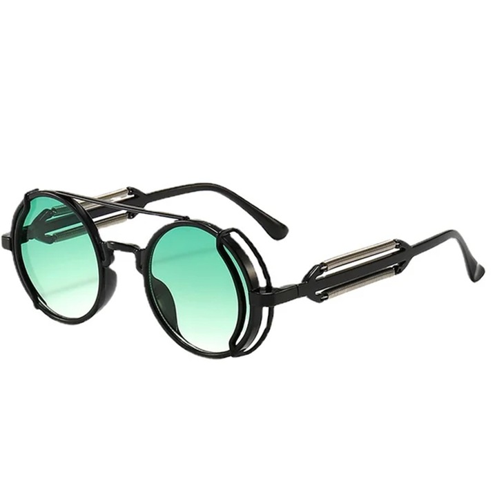 Ochelari de soare unisex, model rotund cu rama speciala, tematica steampunk summer dream, EFAYN, Universala, Verde