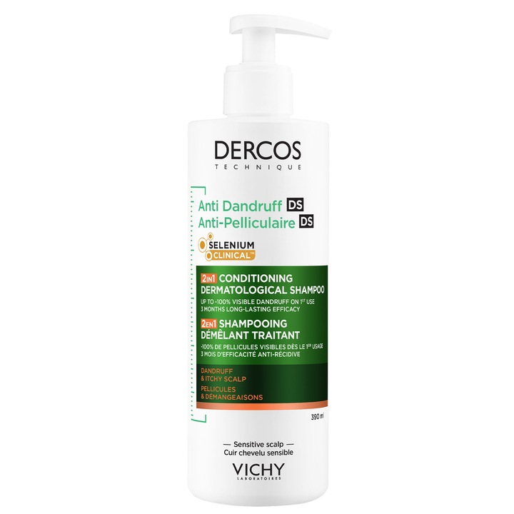 Sampon si balsam 2 in 1 anti-matreata Vichy Dercos pentru toate tipurile de par, 390 ml