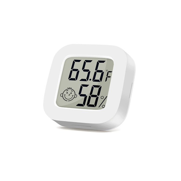 Termometru si higrometru de camera, MOGU, indicator comfort, citire 10s, suport agatare sau stand, monitor de temperatura si umiditate de inalta precizie pentru casa, sera, reptile, pivnite, pivnita, birou, Alb