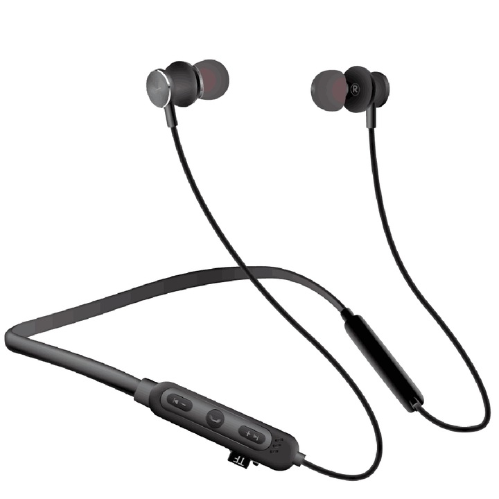 Casti In-Ear, Bluetooth Wireless 4.2, Casti Sport, Suport Card, Negru
