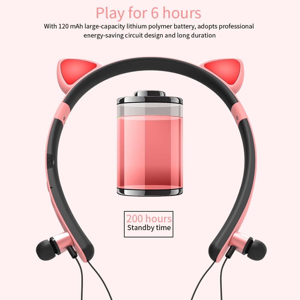 Casti In-Ear, Design cu urechi de pisica, Sunet stereo, HIFI, Bluetooth ...