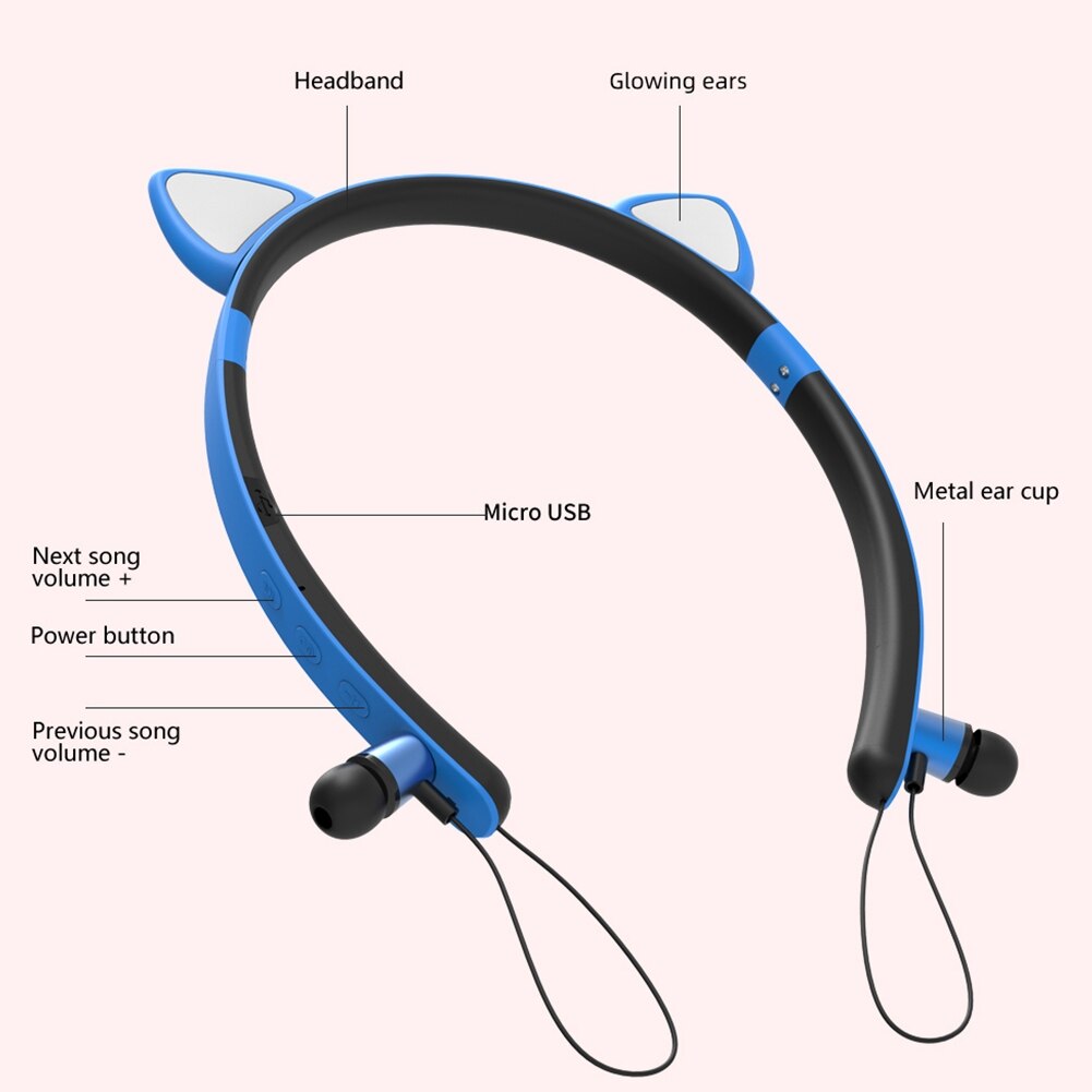 Casti In-Ear, Design cu urechi de pisica, Sunet stereo, HIFI, Bluetooth ...