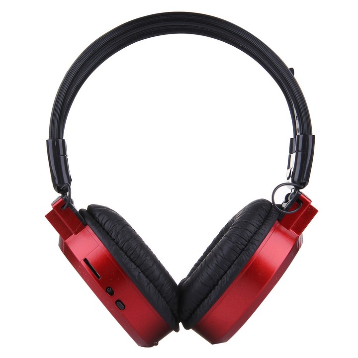 Casti Over-Ear, pliabile stereo HiFi, utilizare wireless pentru sport, afisaj LCD, compatibil cu card SD/TF, perfecte pentru dispozitive inteligente, rosu