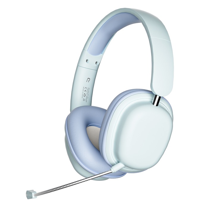 Casti Over-Ear, T1 pliabile, reducere zgomot, wireless, gaming cu microfon, albastru
