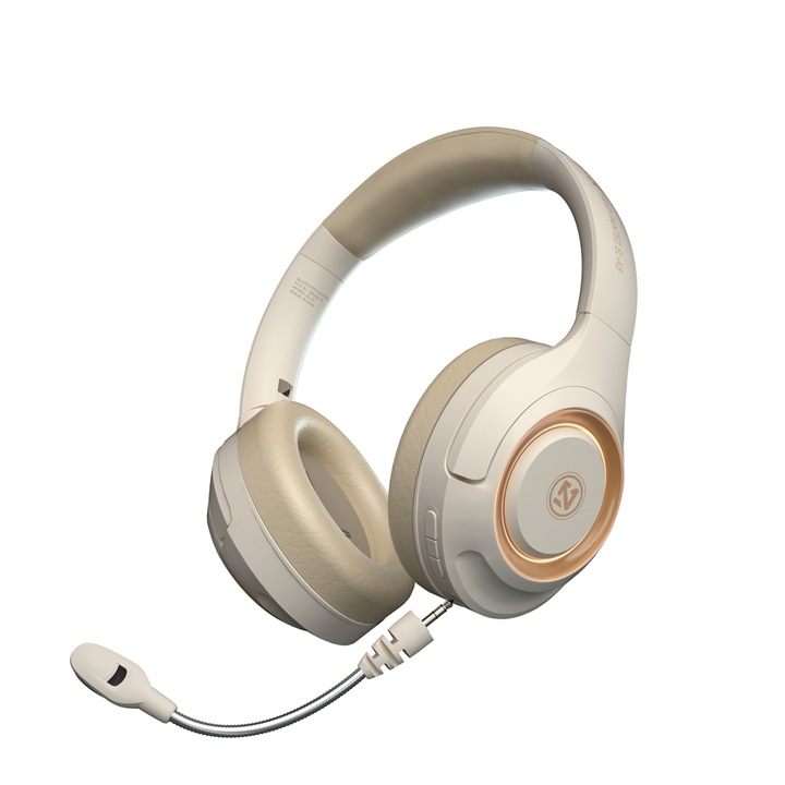 Casti Over-Ear, Casti wireless Gaming A8, Sunet stereo, Microfon cu fir, Design confortabil, Bej