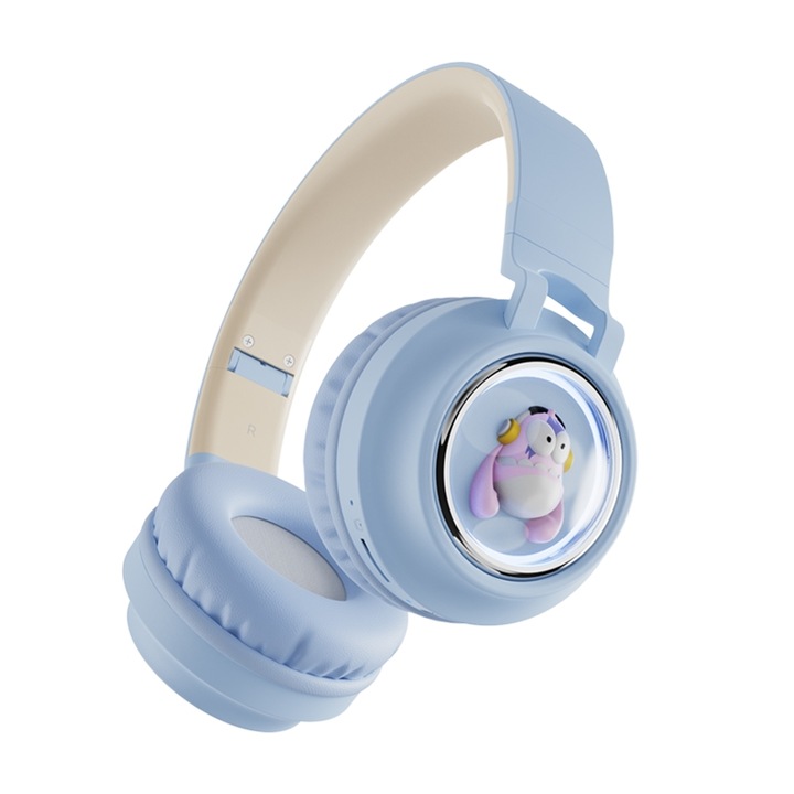 Casti wireless Over-Ear, Monster Kids Q1, Bluetooth, Friend-Friendly, Banda de Sustinere Reglabila, Durata Lunga de Viata a Bateriei, Albastru