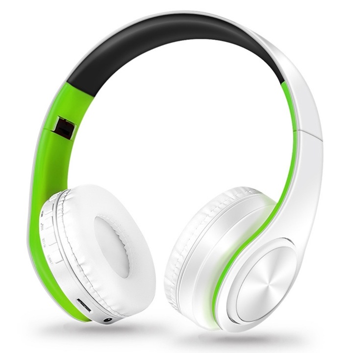 Casti wireless Over-Ear, LPT660 Sports Stereo, pliabile, suport Bluetooth, compatibile cu cardul TF, verde