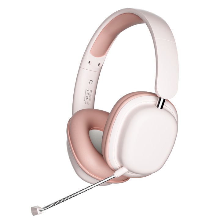 Casti wireless Over-Ear, T1 Audio pliabil pentru telefon, reducere zgomot ENC, Wireless, Gaming, Microfon Incorporat, Roz