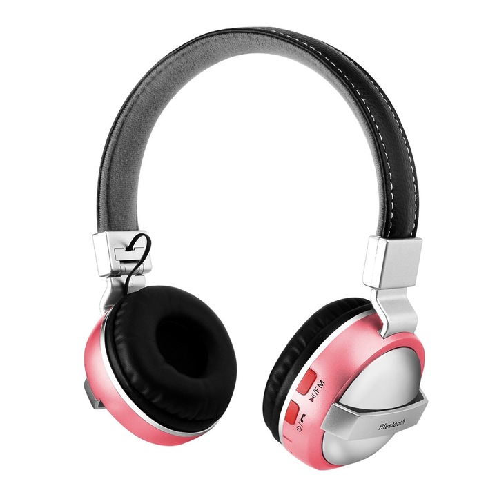 Casti wireless Over-Ear, BTH-868, Sunet stereo premium, Bluetooth V4.2, Raza de 10m, Intrare audio 3, 5mm, Suport FM, Roz
