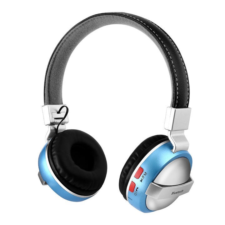 Casti Over-Ear, BTH-868, Sunet stereo de inalta fidelitate, Bluetooth 4.2, Raza lunga de pana la 10m, Suport pentru intrare FM si 3 5mm, Albastru
