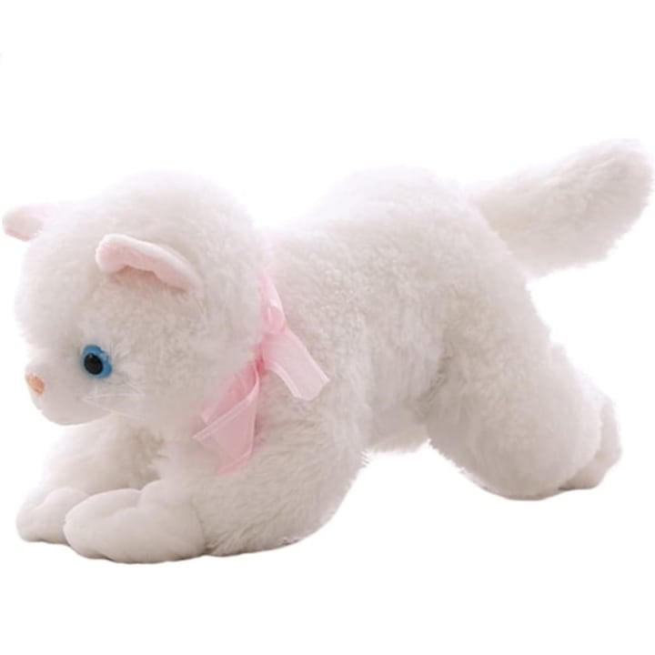 Jucarie Interactiva de Plus Pisicuta Alba - Animalut Terapeutic cu Sunet Realist din Catifea Extra Moale, Certificat CE pentru Copii +1 An, Cadou Ideal si Spalabil in Masina (40cm)