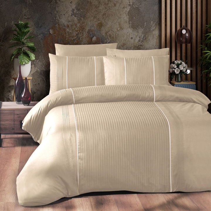 Dupla ágynemű, luxus 100% megerősített pamut, lepedő 240x260 cm, 6 db, First Choice, Elegáns Cappuccino