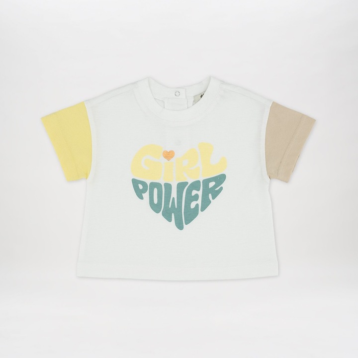 PANCO nyomott póló - Keep Going, fehér, színes ujjakkal, lányoknak, Fehér