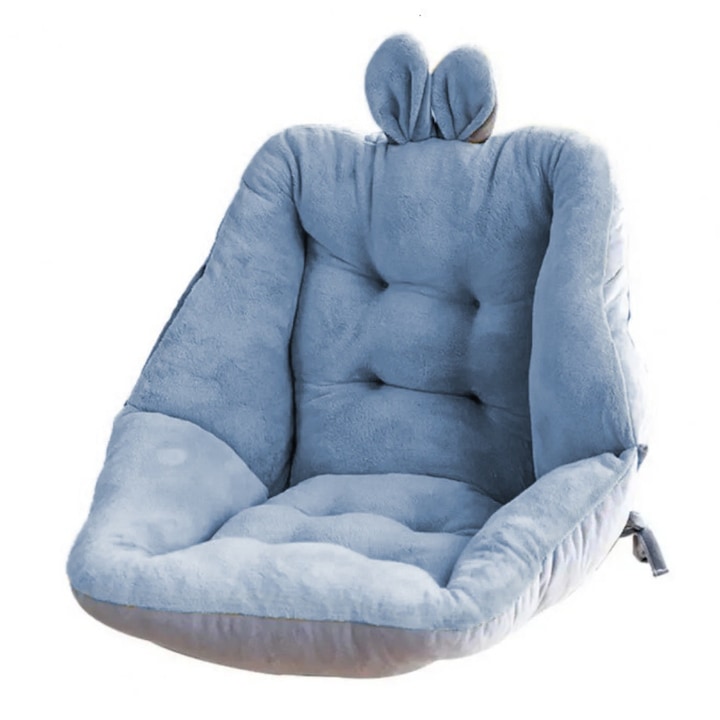 Perna decorativa pentru scaun, Albastra, Design tip iepuras, Potrivire cu majoritatea scaunelor, Bumbac PP de inalta calitate, Design Modern, Prindere ranforsata, Curea dubla reglabila, 52 x 52 cm