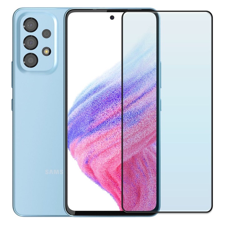 Folie din sticla securizata pentru Samsung Galaxy A53 5G, HAMSTERBOX Glass Shield, Protectie completa ecran, Full face, Aplicare rapida, Case Friendly, Transparenta