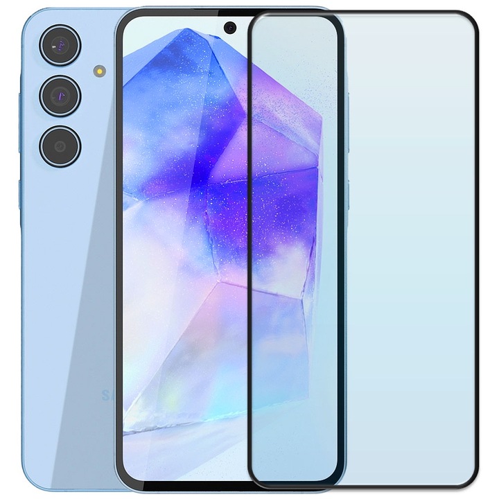 Folie din sticla securizata pentru Samsung Galaxy A55 5G, HAMSTERBOX Glass Shield, Protectie completa ecran, Full face, Aplicare rapida, Case Friendly, Transparenta