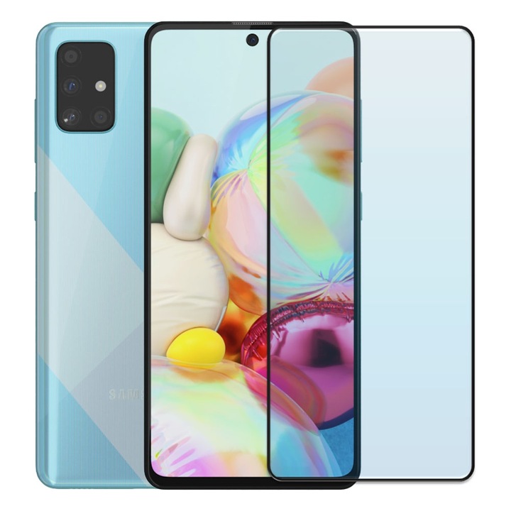 Folie din sticla securizata pentru Samsung Galaxy A71, HAMSTERBOX Glass Shield, Protectie completa ecran, Full face, Aplicare rapida, Case Friendly, Transparenta