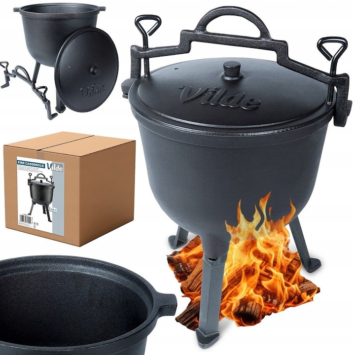 Oala Din Fonta, Vilde, Cast Line, 10 L, 35.5x31.5x49 cm, Fonta, Inaltimea Oalei Fara Capac Este De 36 cm, Stabila, Asezata Pe Trei Picioare, Maner Confortabil Pentru Transport, Calitate Inalta A Materialelor, Negru