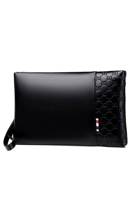 Мъжка чанта, JENUOS®, минималистична, кожена с цип, тънка, 25 x 16 cm