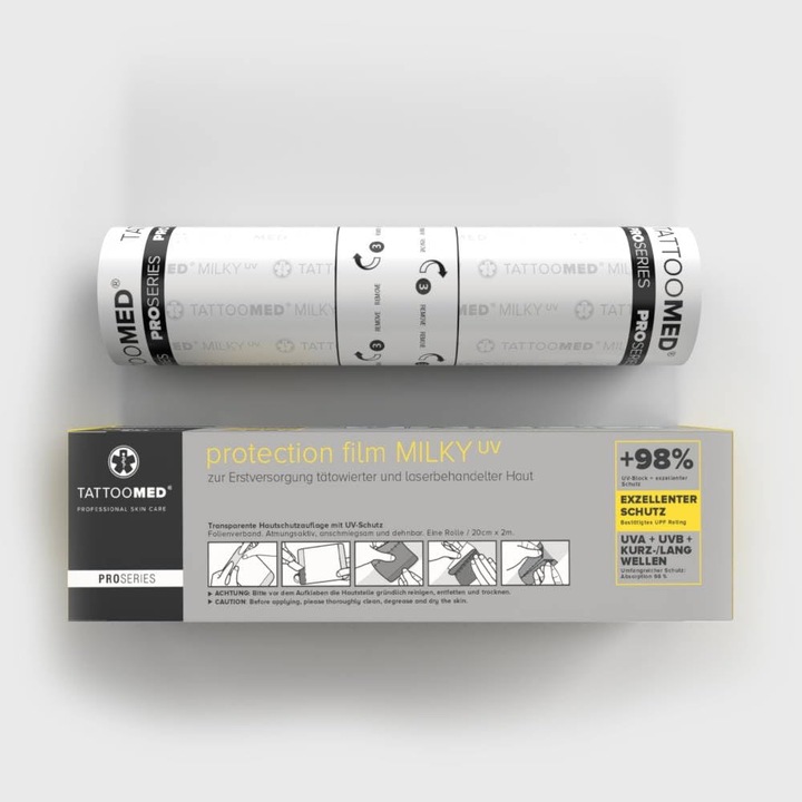 Folie vindecare tatuaj TattooMed MILKY 98% UV si respirabila pentru piele- Rola (2m x 20cm)