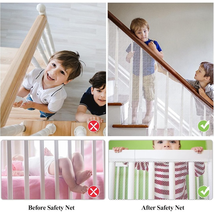 Plasa de siguranta pentru copii, balustrade de la scari si terase, AllizBan, Alb/Albastru, 3 x 0.79 m