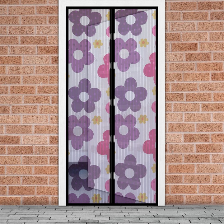 Mercaton® szúnyogellenes függöny mágneses zárással ajtókhoz, 100 x 210 cm, Színes virágmintás