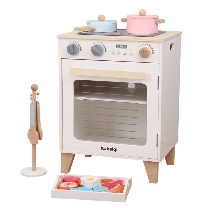 Set de joaca Mappy - Aragazul cu oale si accesorii, din lemn, 17 piese