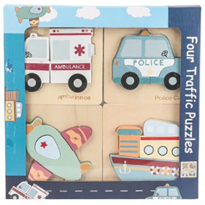 Set de joaca Mappy - Puzzle Mijloace de transport, din lemn