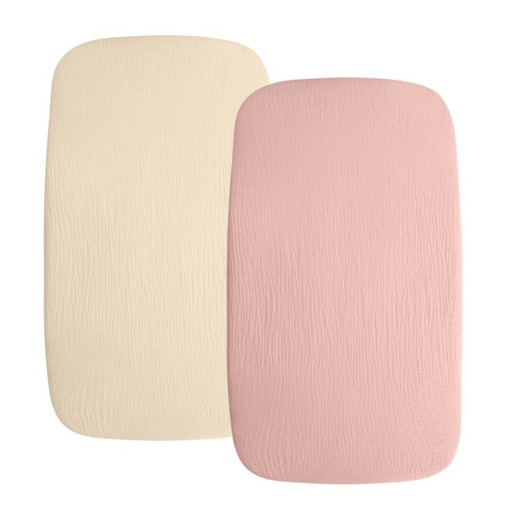 Комплект от 2 чаршафа от муселин с еластично колело за кошара 90x50 см Kidizi® розово, 100% памук