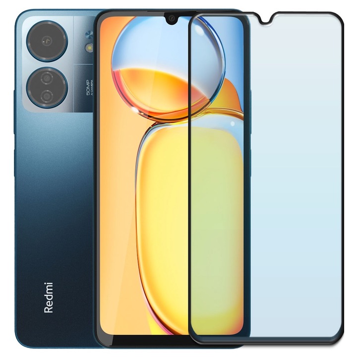Folie din sticla securizata pentru Xiaomi Redmi 13C, HAMSTERBOX Glass Shield, Protectie completa ecran, Full face, Aplicare rapida, Case Friendly, Transparenta