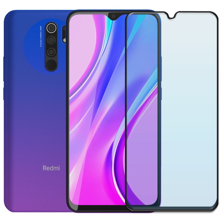 Folie din sticla securizata pentru Xiaomi Redmi 9, HAMSTERBOX Glass Shield, Protectie completa ecran, Full face, Aplicare rapida, Case Friendly, Transparenta