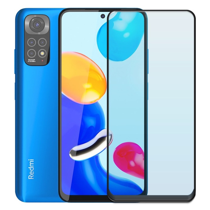 Folie din sticla securizata pentru Xiaomi Redmi Note 11 (4G) / Note 11s (4G), HAMSTERBOX Glass Shield, Protectie completa ecran, Full face, Aplicare rapida, Case Friendly, Transparenta