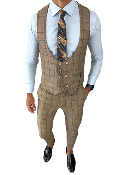 Compleu pentru barbati casual, pantaloni cu vesta, B14522, Maro