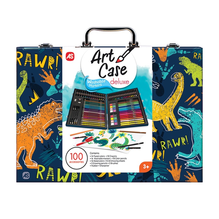 Комплект за рисуване AS Art - Dinosaur, 100 аксесоара