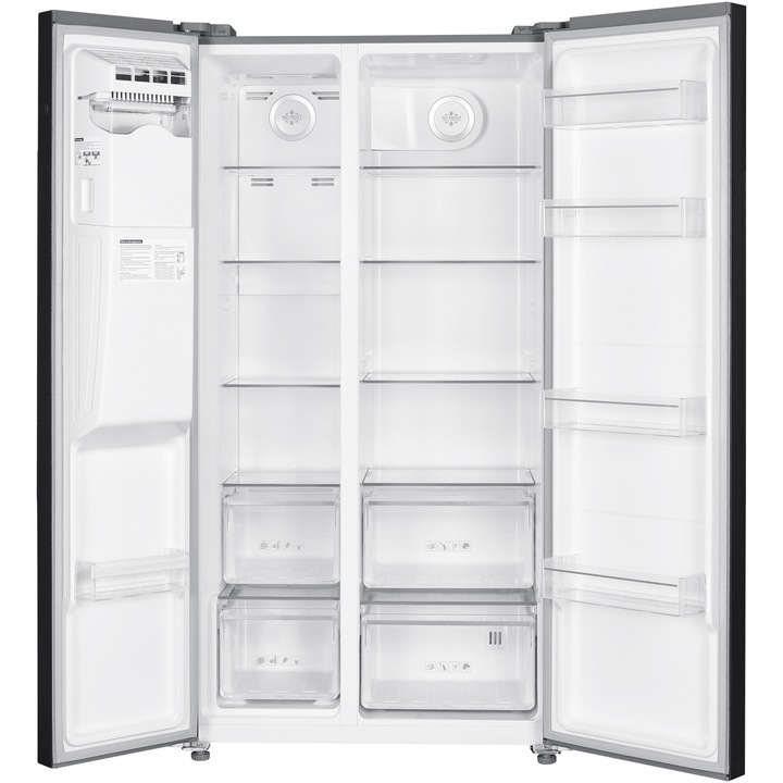 Side by side Heinner HSBS-HM513NFIMDXE++, 513 l, No Frost, Dozator de gheata, Display LED, Clasa E, Compresor Inverter, Smart, Alarma usa deschisa, H 177 cm, Inox antracit