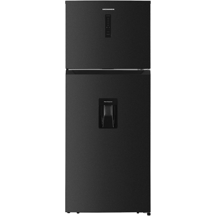 Frigider cu doua usi Heinner HF-HM413NFDXWDE++, 413 l, Full No Frost, Clasa E, Compresor Dual Inverter, Dozator de apa, Display, Blocare acces copii, H 178 cm, Inox antracit