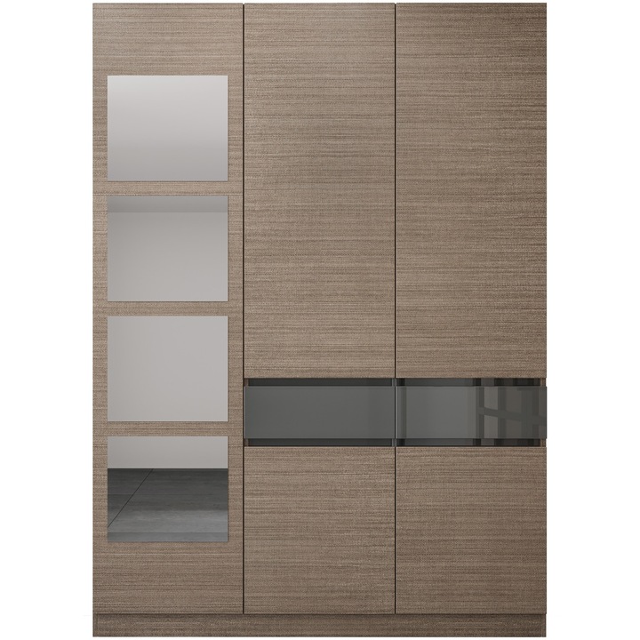 Dulap/Dressing Irim Mocca, 150x218x39 cm, 3 usi, 8 polite, bara umerase, culoare mocca