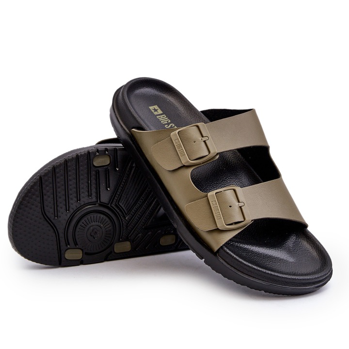 Papuci pentru barbati Big Star NN174592, Piele ecologica, Kaki, Kaki