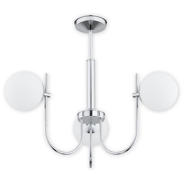 Candelabru Lemir, 3 becuri E14, crom, alb mat, 54x55cm