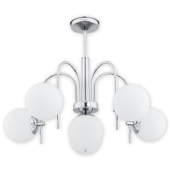 Полилей Lemir, 6 крушки E14, хром, мат бял, 65x65x54см