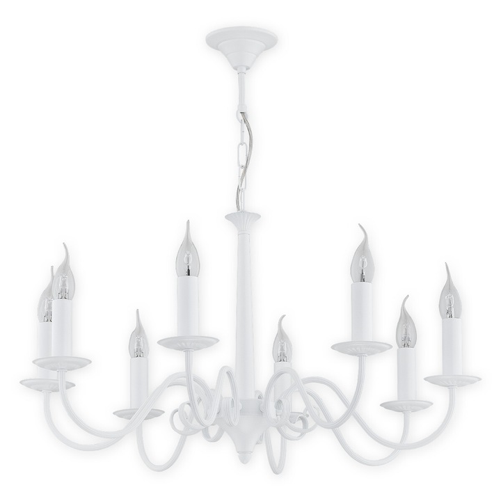 Candelabru de perete clasic Lemir Asti, alb mat, cu 8 becuri LED E14 4+4