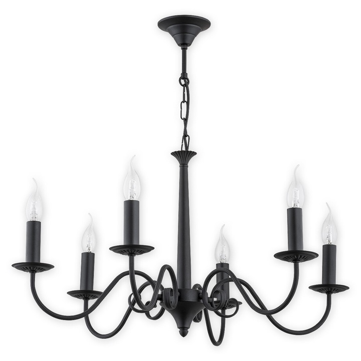 Candelabru de perete clasic Lemir Asti negru mat cu 6 becuri LED E14 3+3