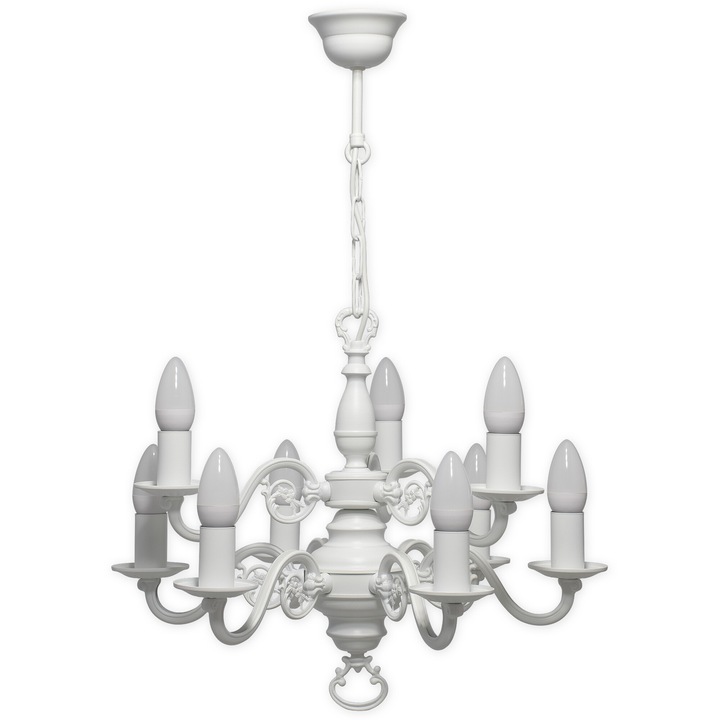 Candelabru Lemir, 9 lumini, alb mat, 50x60cm