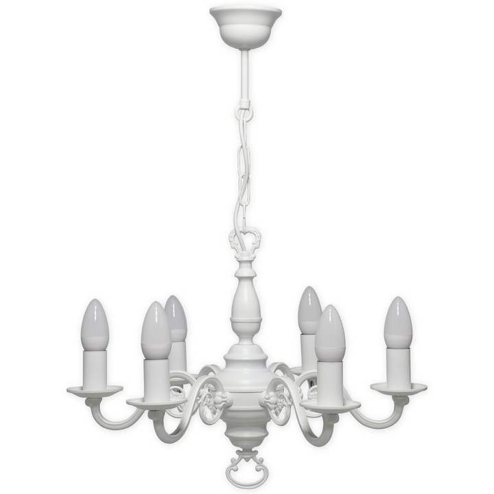 Candelabru Lemir, 6 lumini, alb mat, 50 x 50 x 55 cm