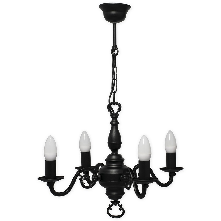 Candelabru sfesnic, Lemir, Otel, 4 surse iluminare, Negru