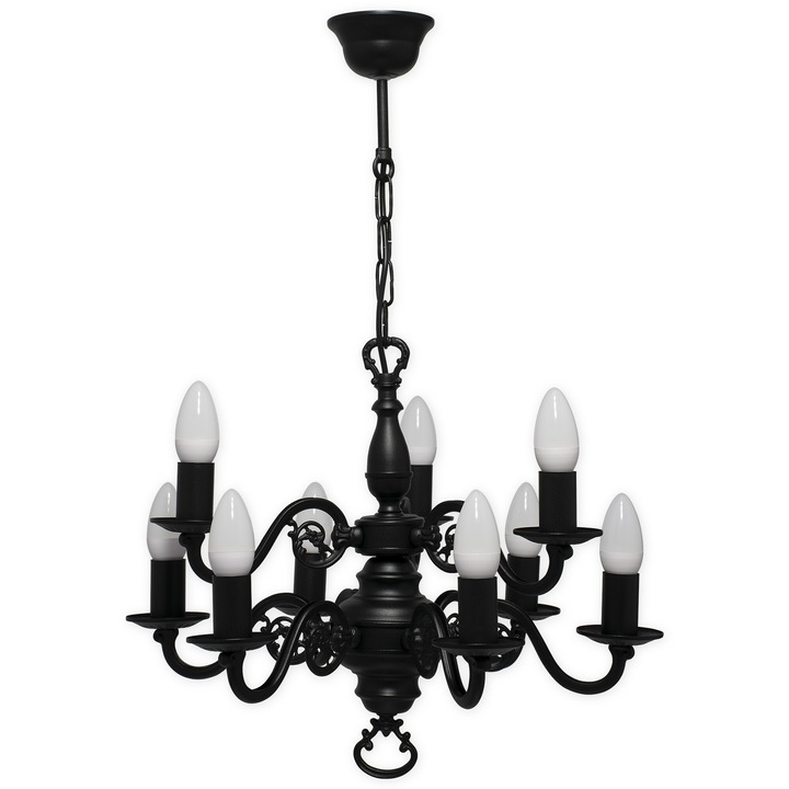 Candelabru sfesnic, Lemir, Otel, 9 surse iluminare, Negru