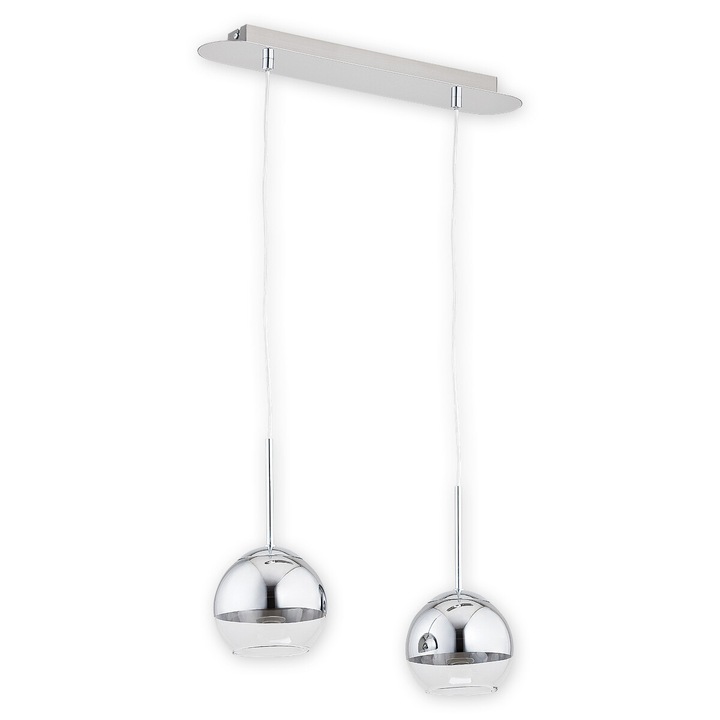 Lustra Lemir, crom - argintiu + transparent, modern, 50x15cm, 2 becuri E27