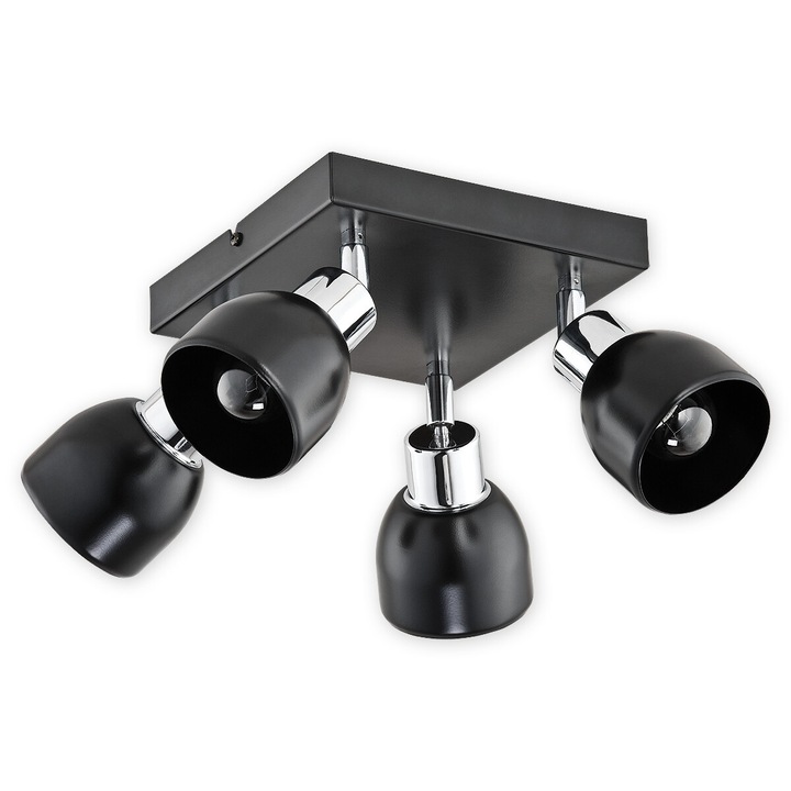 Спот за стена с 4 точки - матово черно + хром