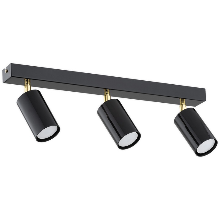 Lampa spot Lemir Idun, 3 surse de lumina, negru lucios cu auriu, inaltime reglabila 9-17cm