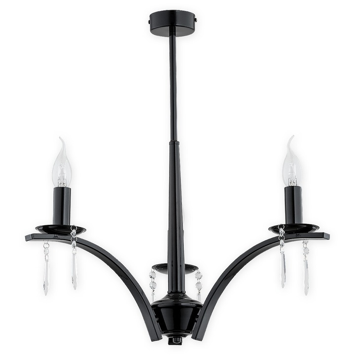 Candelabru de perete modern clasic Lemir Kapra negru lucios cu 3 becuri LED E14
